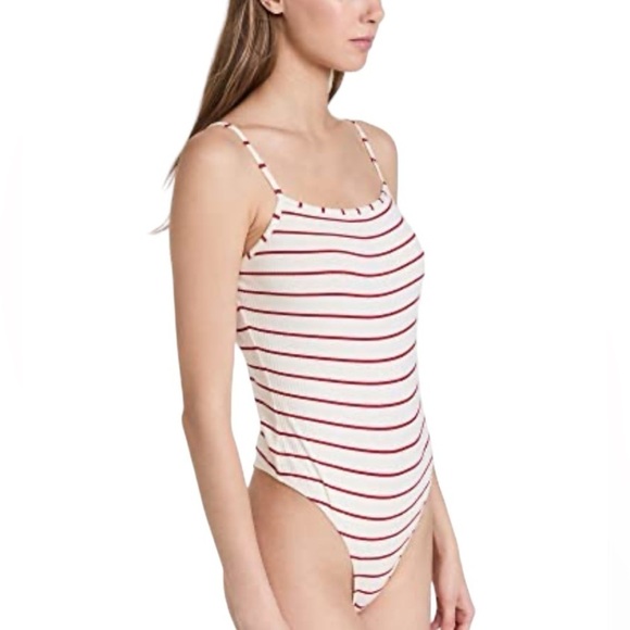 NWT Paige Women’s Rebecca Cherry Red Stripe Thong Bodysuit in size S - Picture 1 of 12